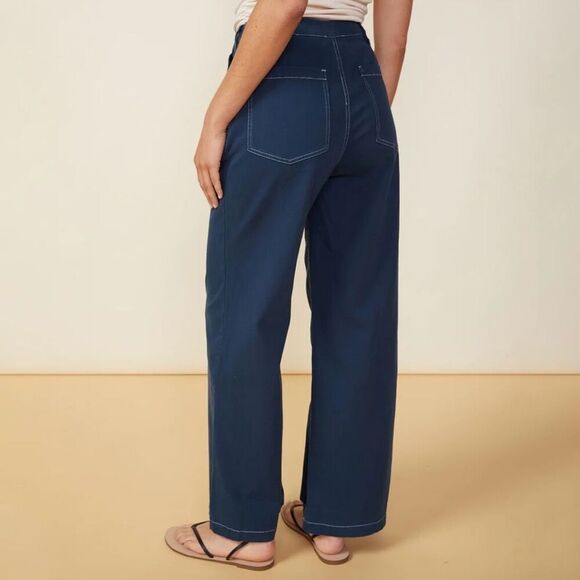 Monrow Cotton Twill Wide Leg Trouser Pant Pleated Navy Blue Women Large HB0684 - Picture 11 of 11